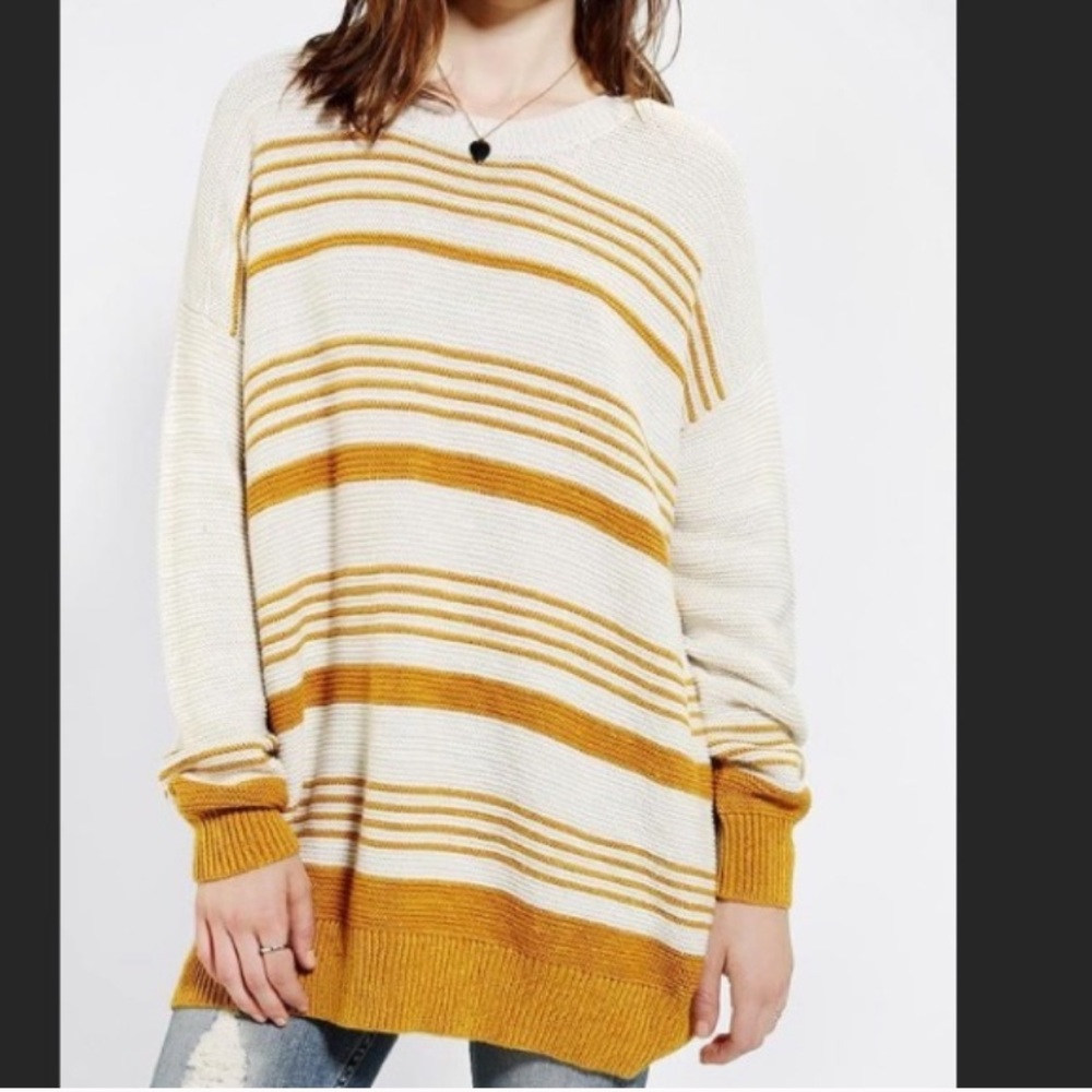 BDG Oversized Offwhite/Yellow Striped Knit Sweater